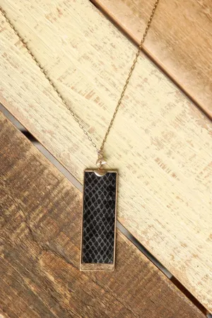 Black Textured Rectangle Long Necklace