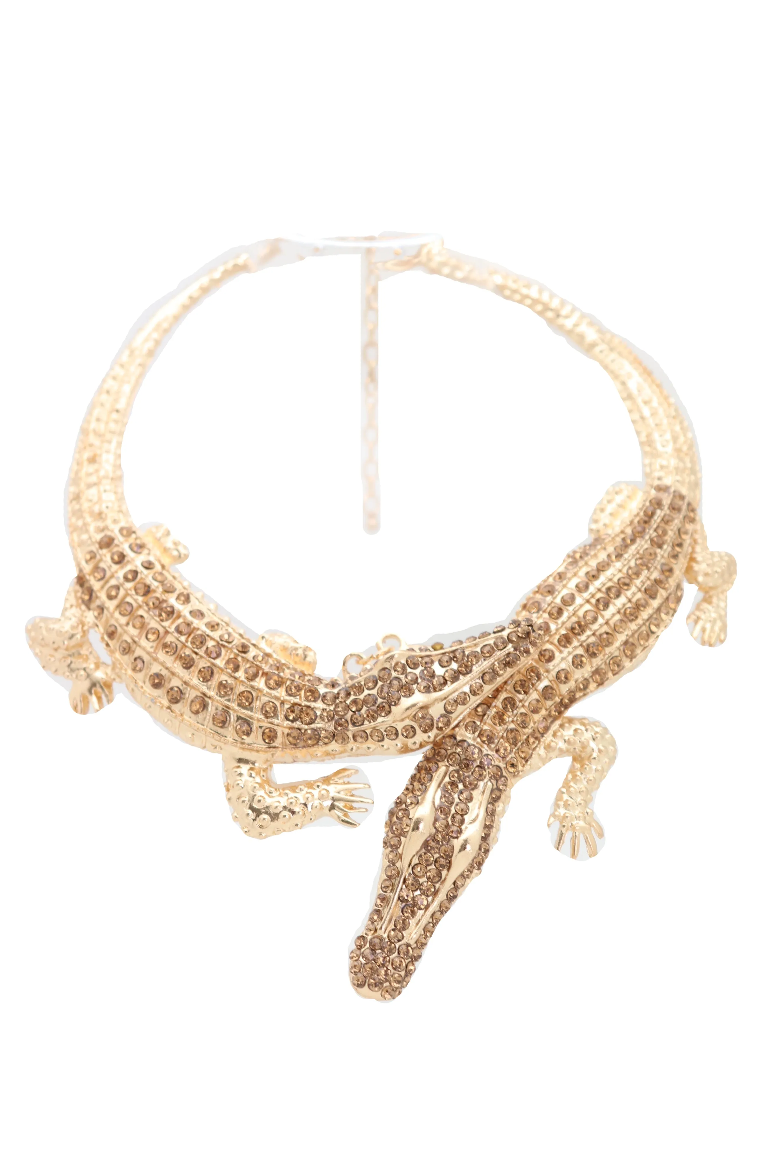 Bling Fashion Fancy Necklace Gold Metal Chain Crocodile Alligator Pendant