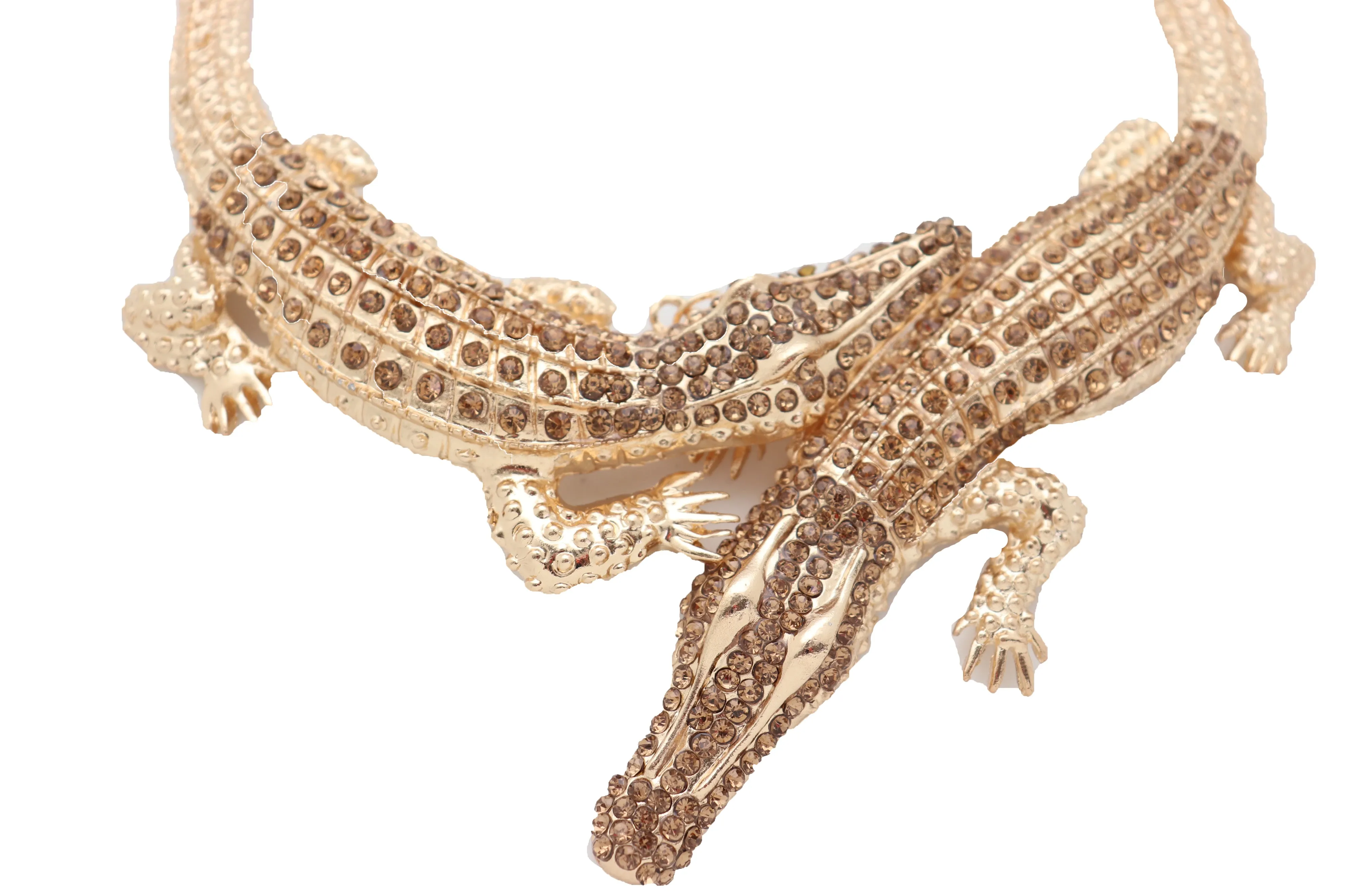 Bling Fashion Fancy Necklace Gold Metal Chain Crocodile Alligator Pendant