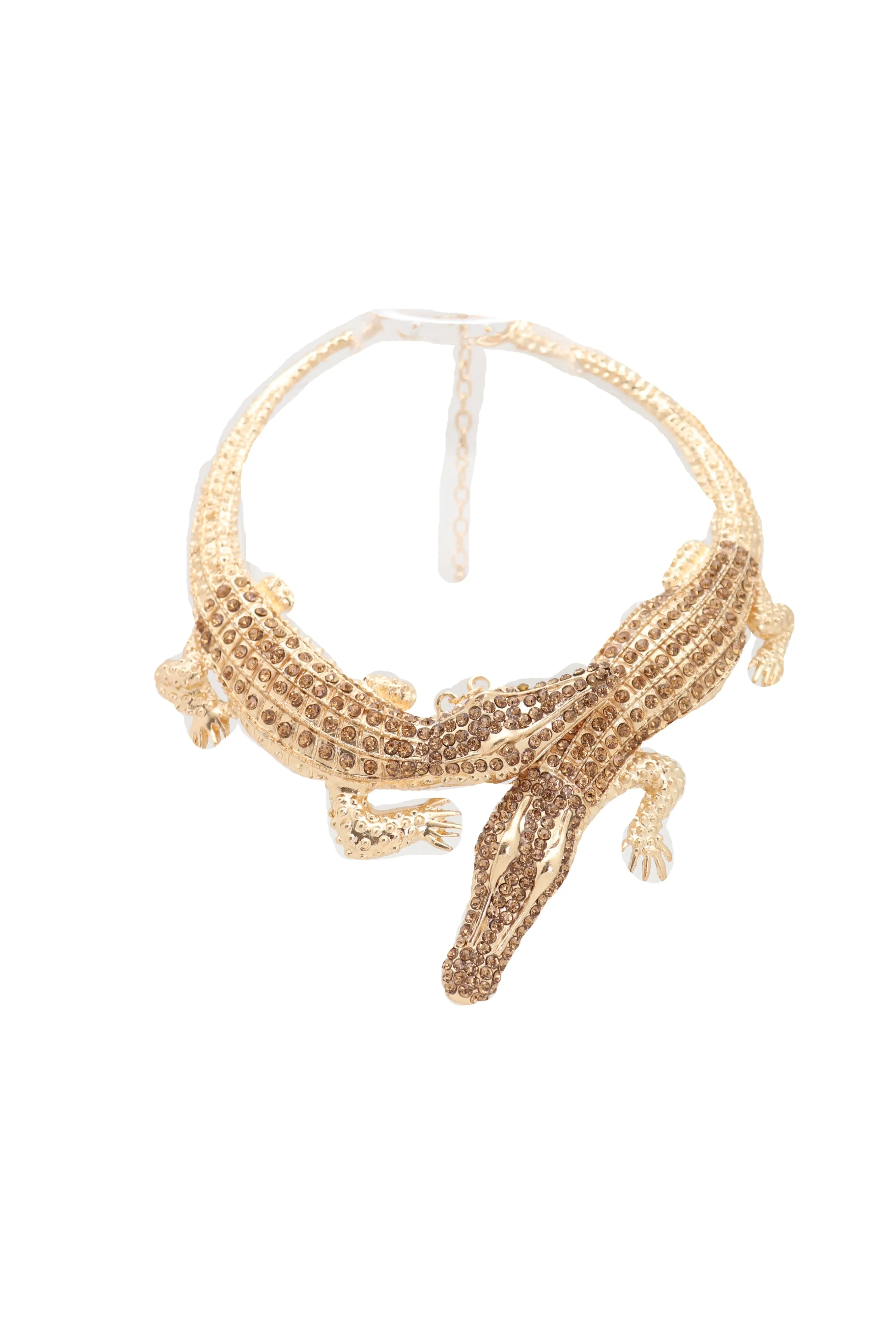 Bling Fashion Fancy Necklace Gold Metal Chain Crocodile Alligator Pendant