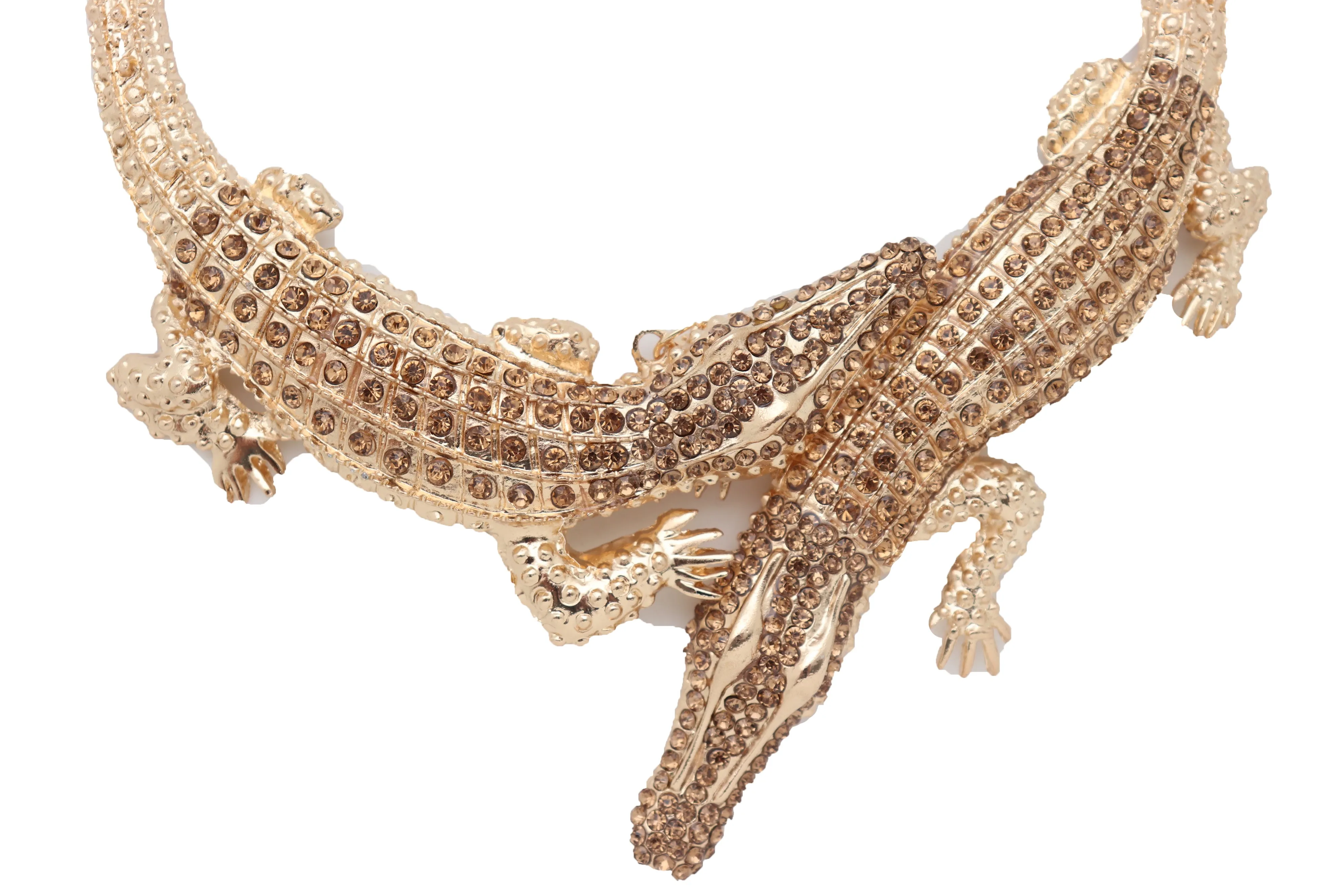 Bling Fashion Fancy Necklace Gold Metal Chain Crocodile Alligator Pendant