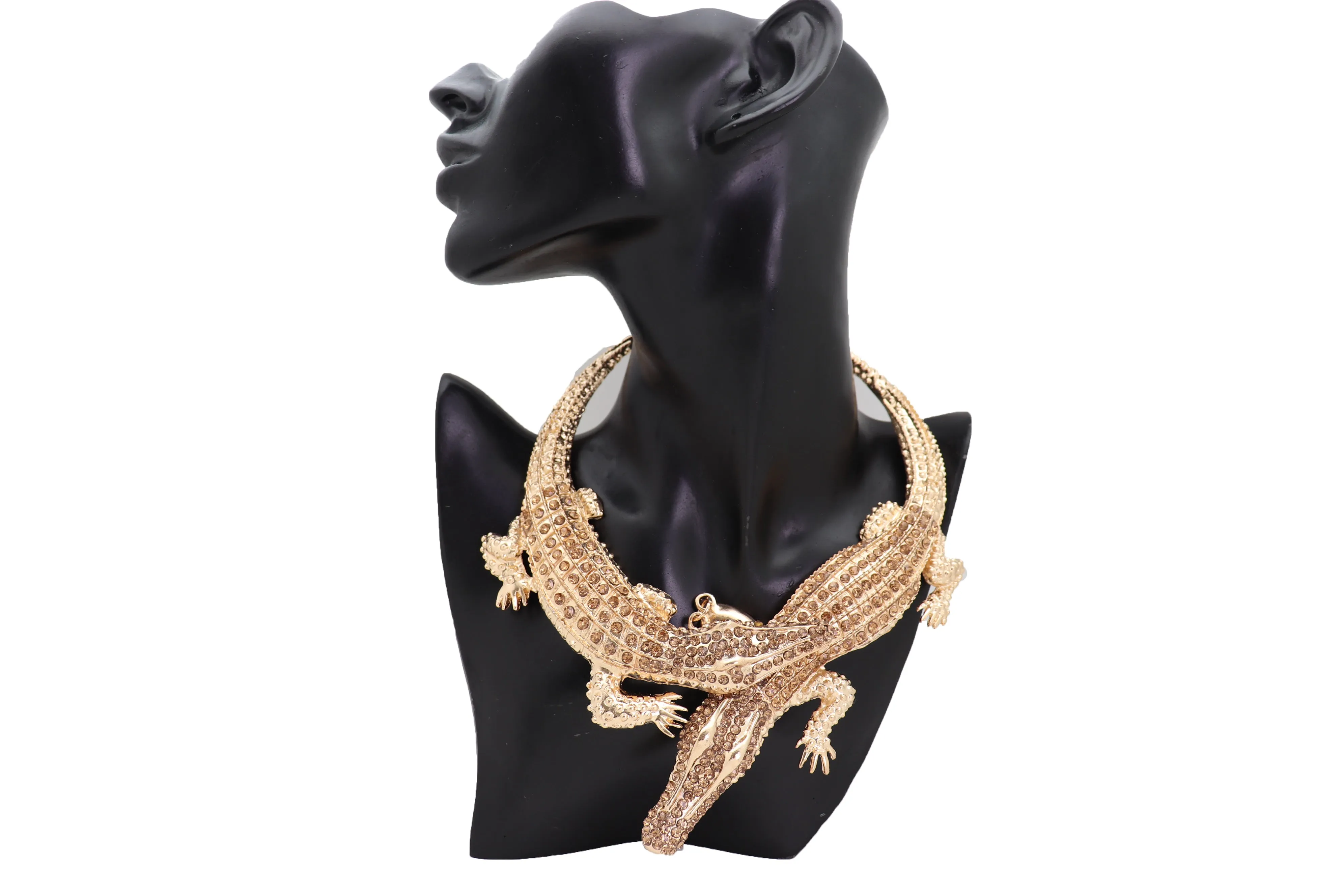 Bling Fashion Fancy Necklace Gold Metal Chain Crocodile Alligator Pendant