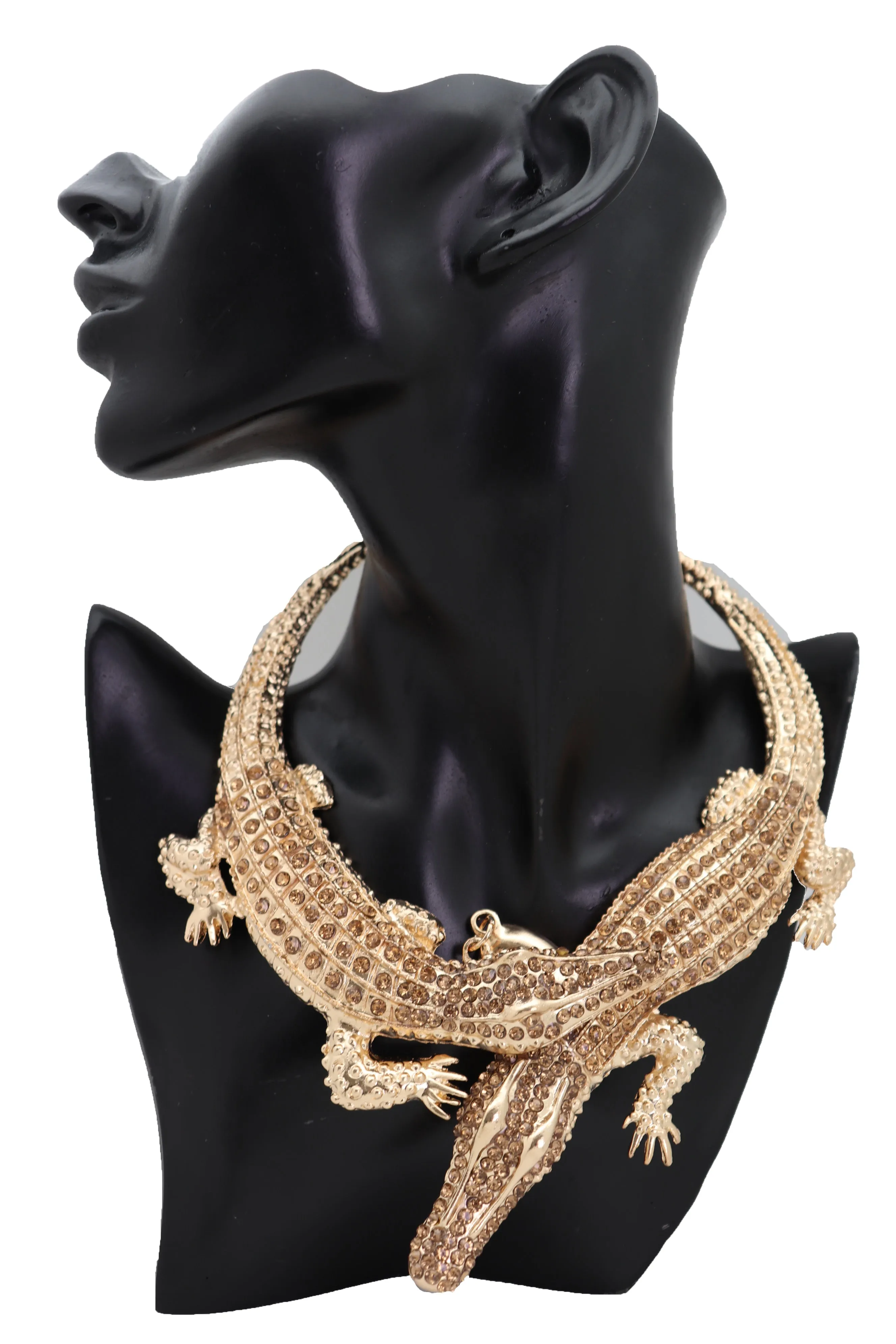 Bling Fashion Fancy Necklace Gold Metal Chain Crocodile Alligator Pendant