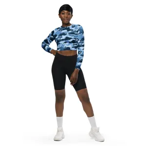 Blue Camo Recycled Long-sleeve Crop Top