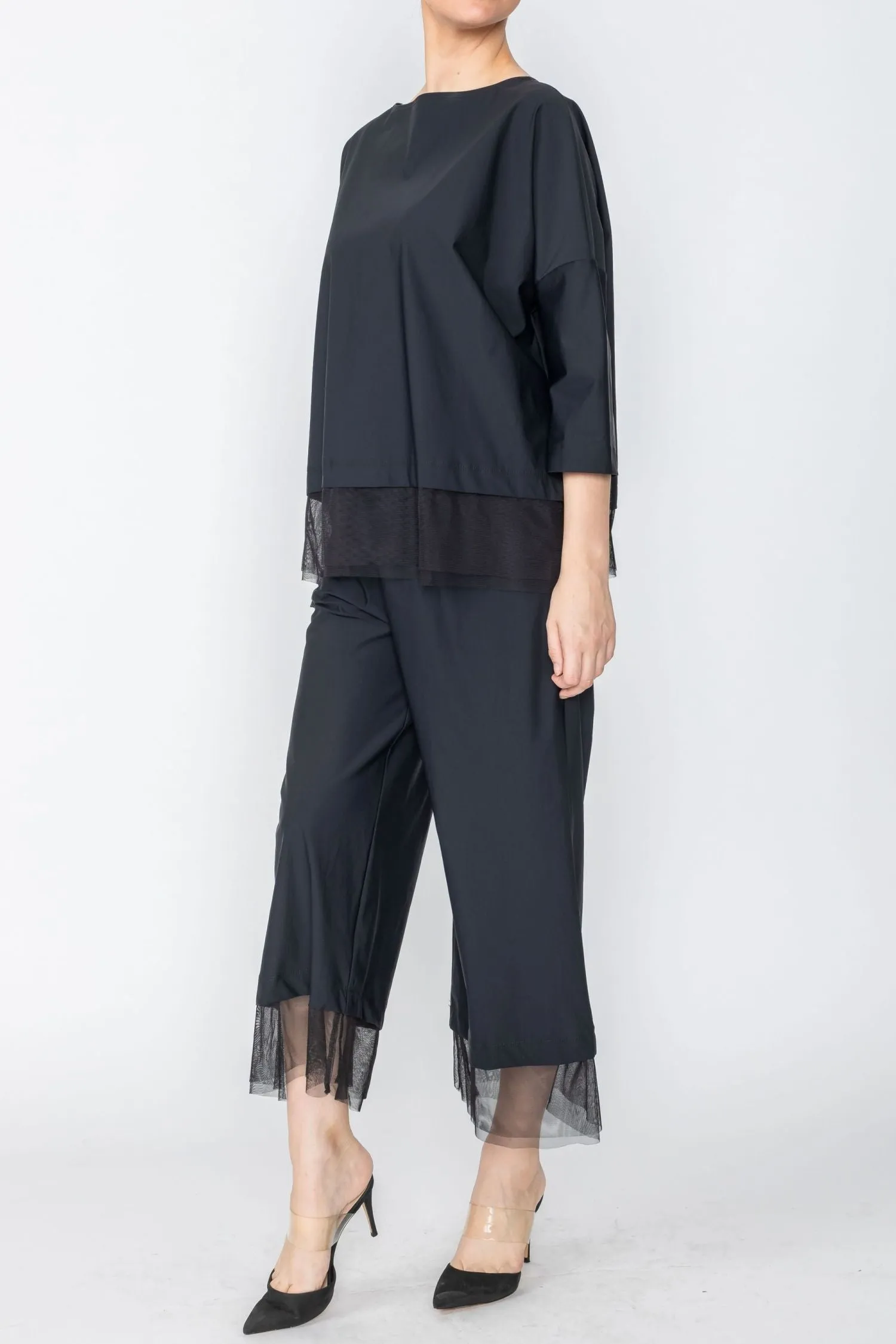 Bottom Mesh Layered Straight Pants