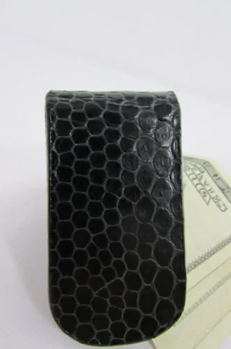 Brown Black Beige Snake Skin Genuine Leather Magnet Money Clip