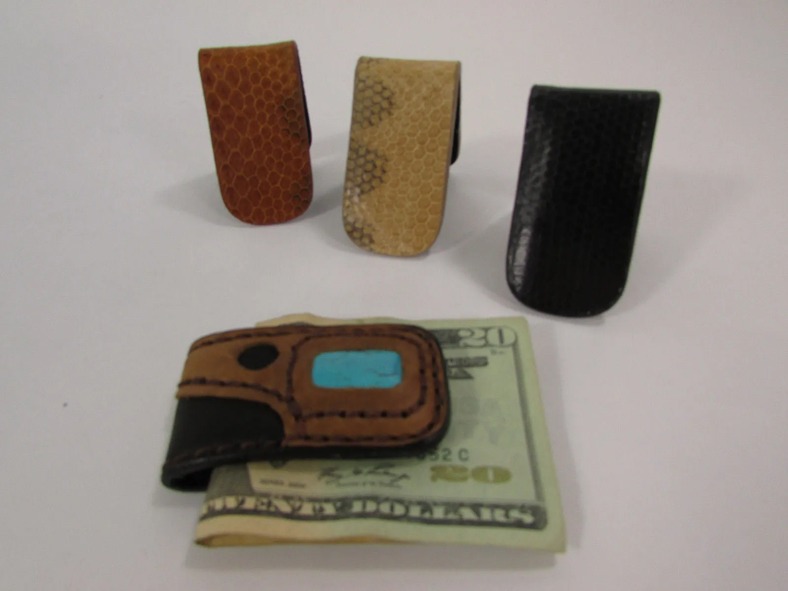 Brown Black Beige Snake Skin Genuine Leather Magnet Money Clip