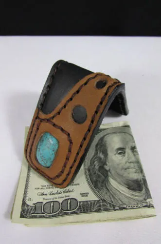 Brown Black Beige Snake Skin Genuine Leather Magnet Money Clip