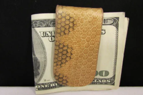 Brown Black Beige Snake Skin Genuine Leather Magnet Money Clip