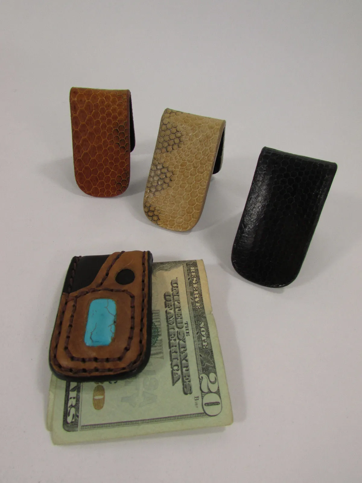 Brown Black Beige Snake Skin Genuine Leather Magnet Money Clip