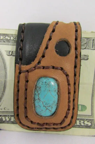 Brown Black Beige Snake Skin Genuine Leather Magnet Money Clip