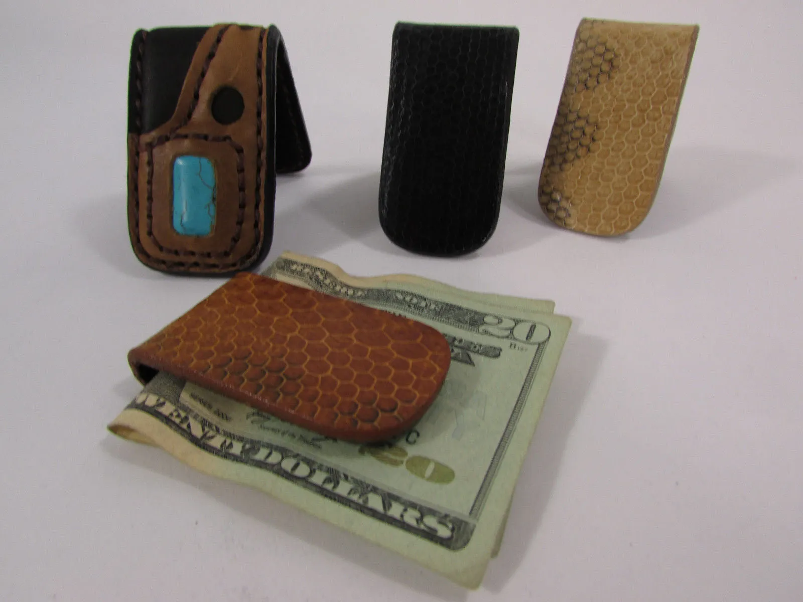 Brown Black Beige Snake Skin Genuine Leather Magnet Money Clip