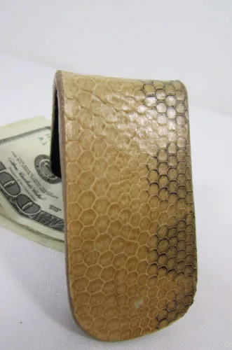 Brown Black Beige Snake Skin Genuine Leather Magnet Money Clip