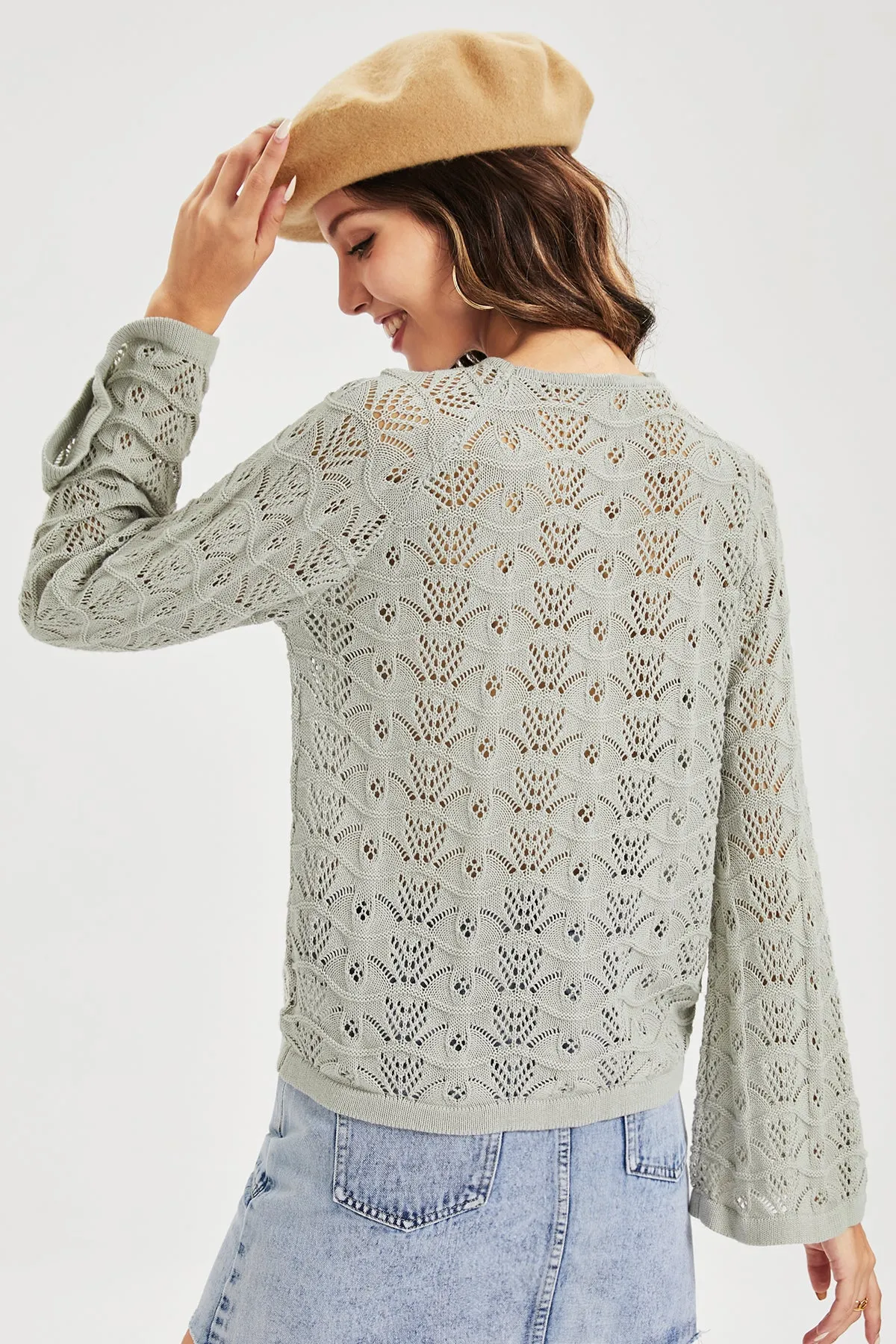 Casual Drawstring Hollow Out Jumper