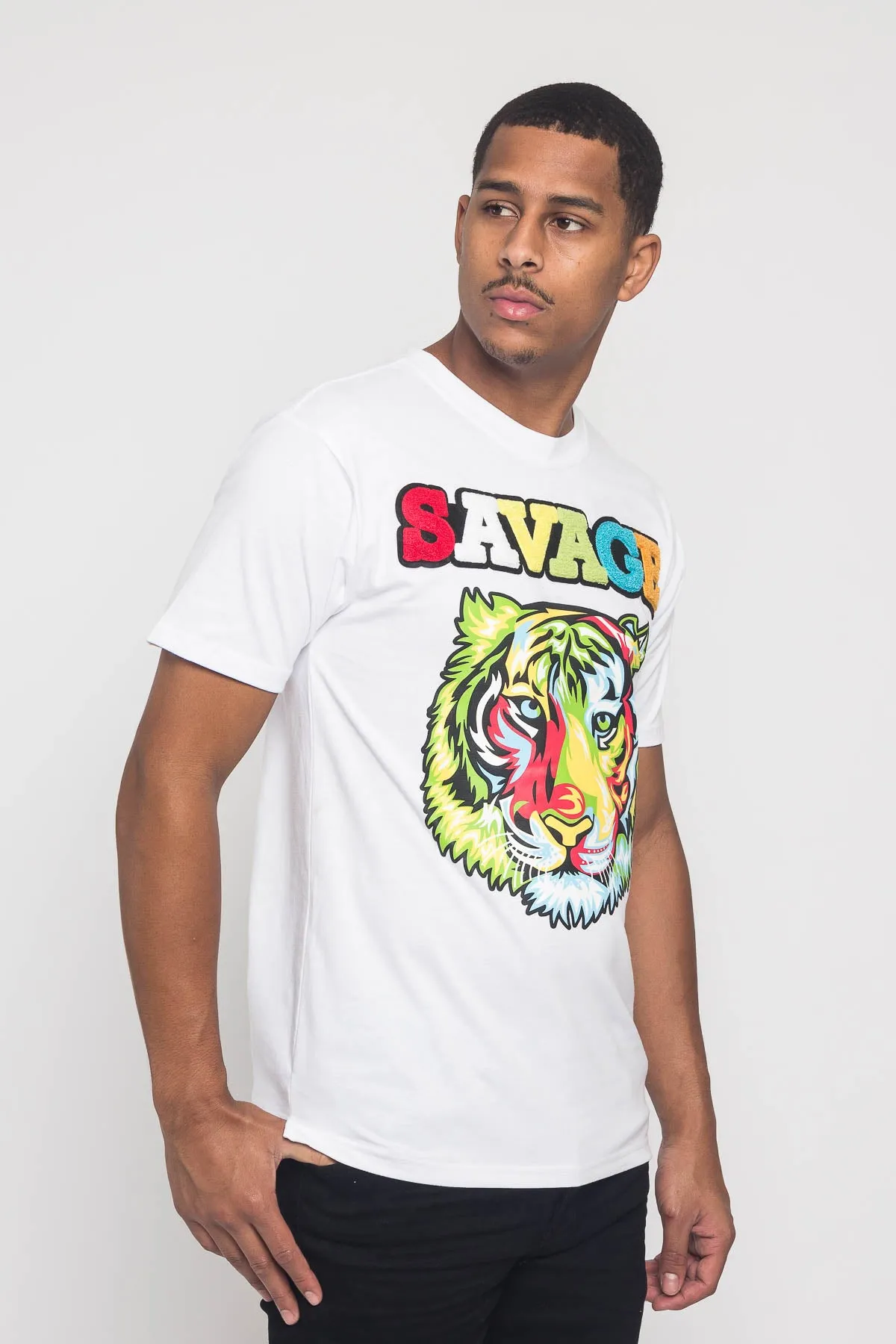 Colorful Chenille Patched Savage Tiger T-Shirt