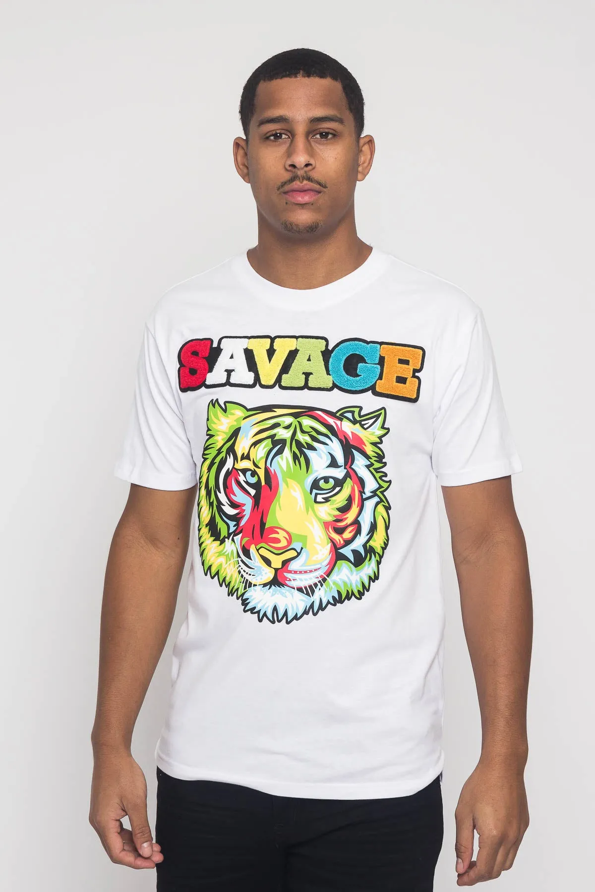 Colorful Chenille Patched Savage Tiger T-Shirt