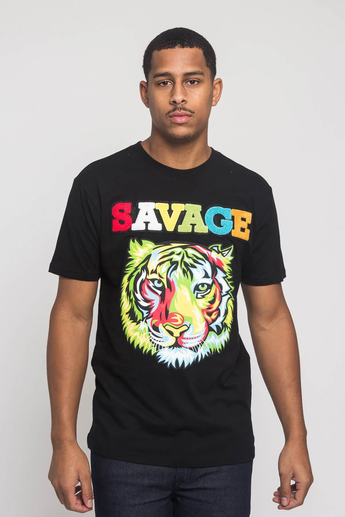 Colorful Chenille Patched Savage Tiger T-Shirt