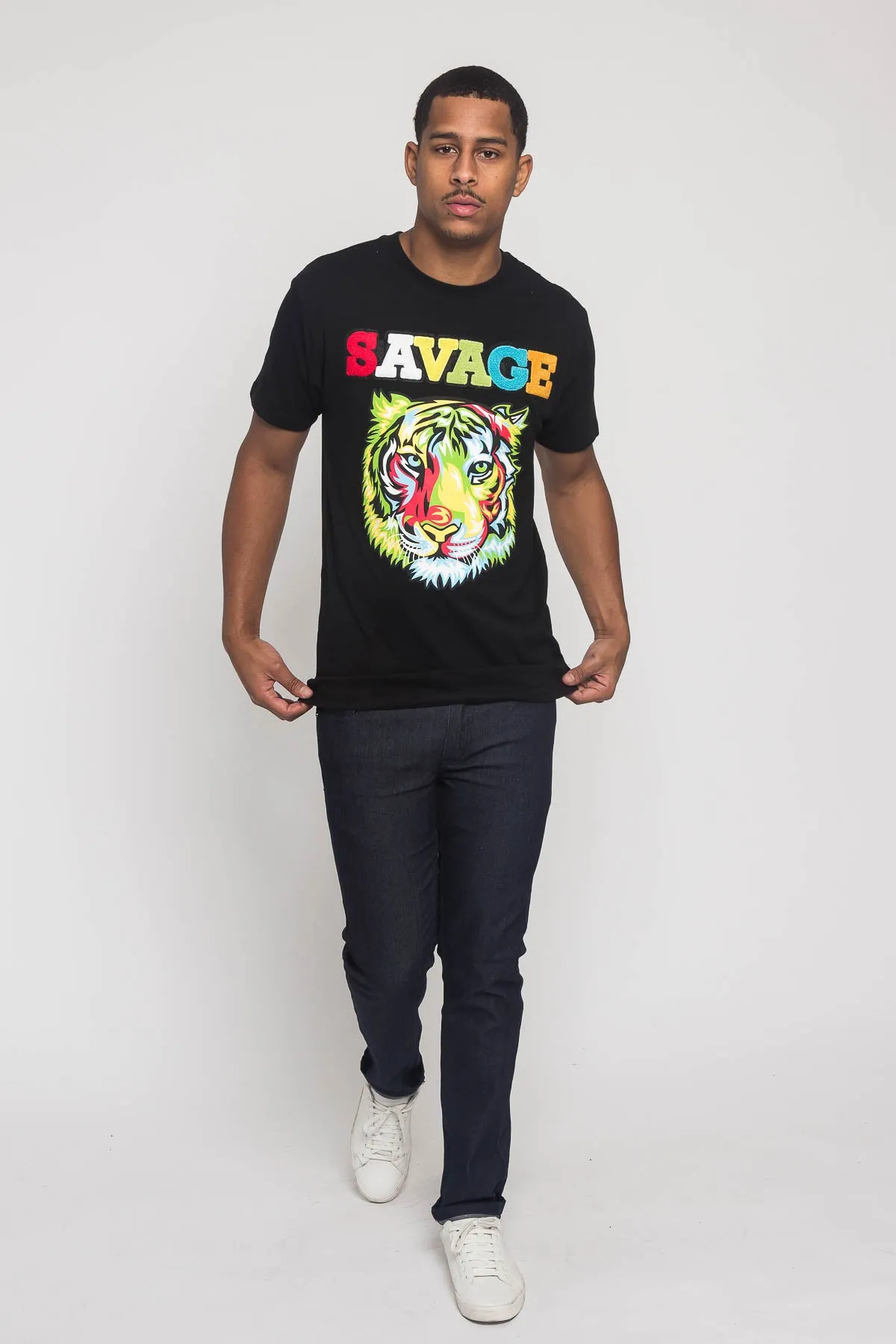 Colorful Chenille Patched Savage Tiger T-Shirt