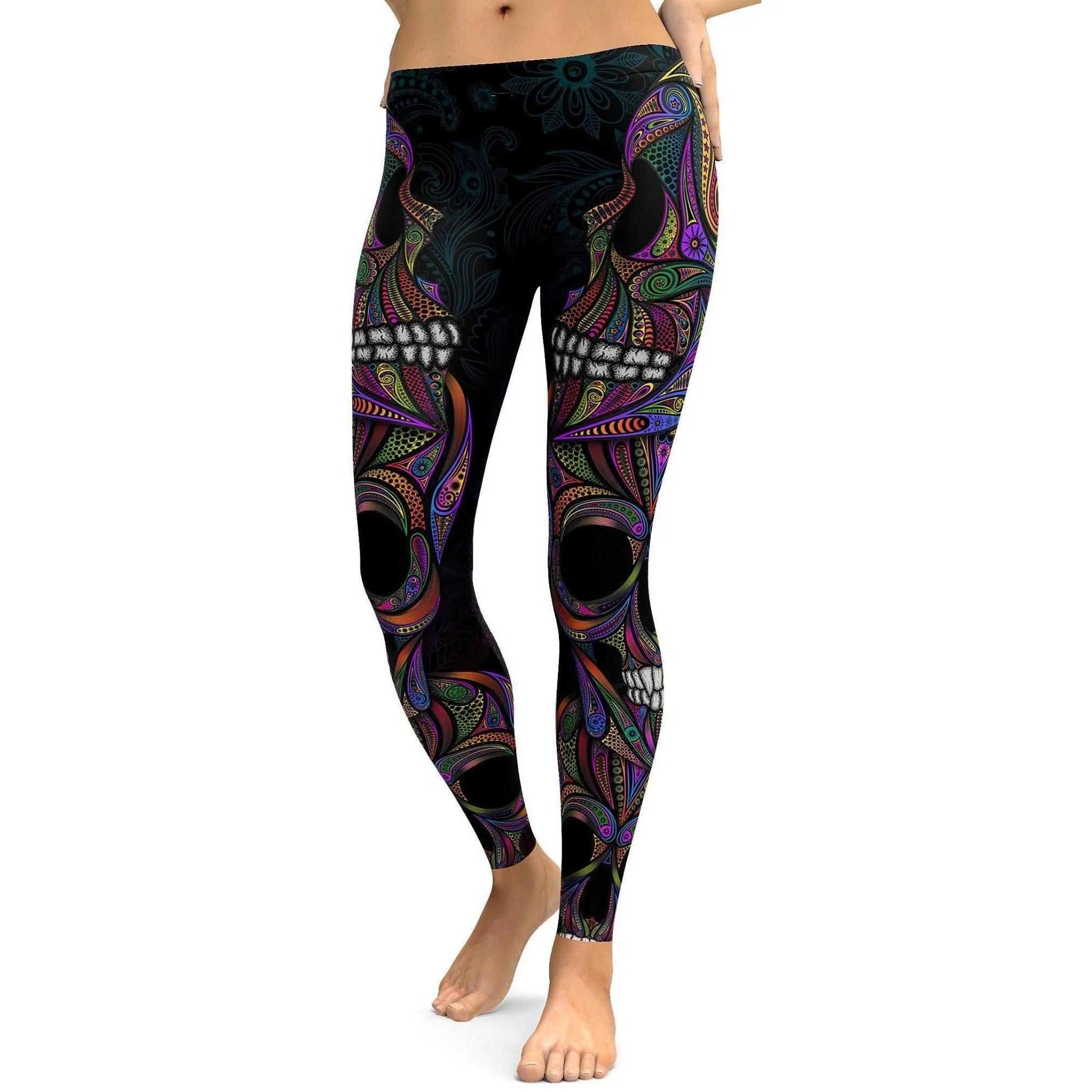 Colorful Ornamental Skull Leggings