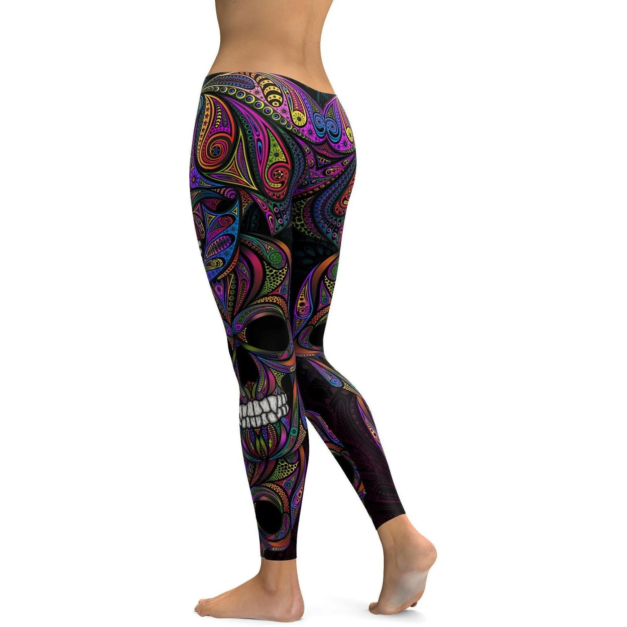 Colorful Ornamental Skull Leggings