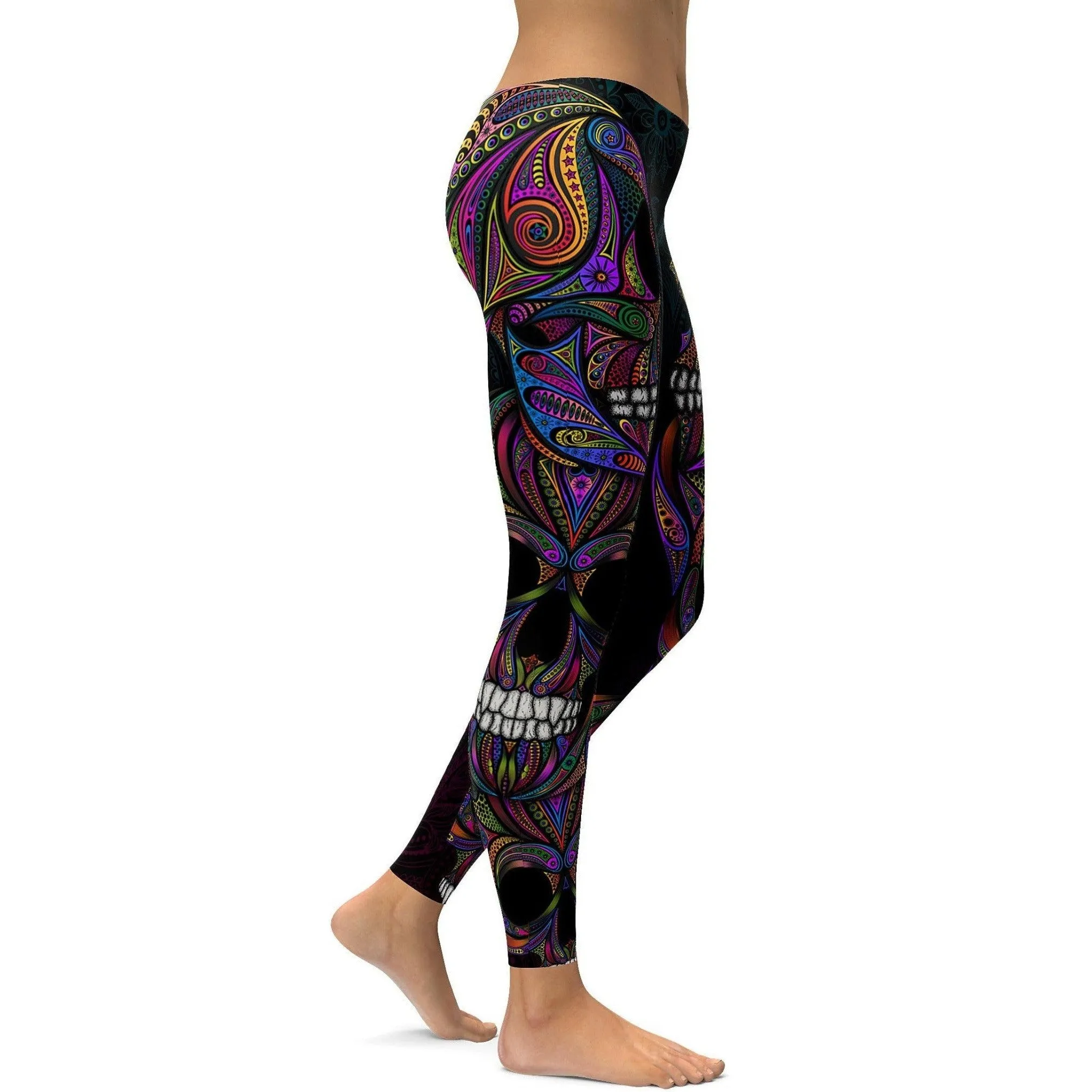 Colorful Ornamental Skull Leggings