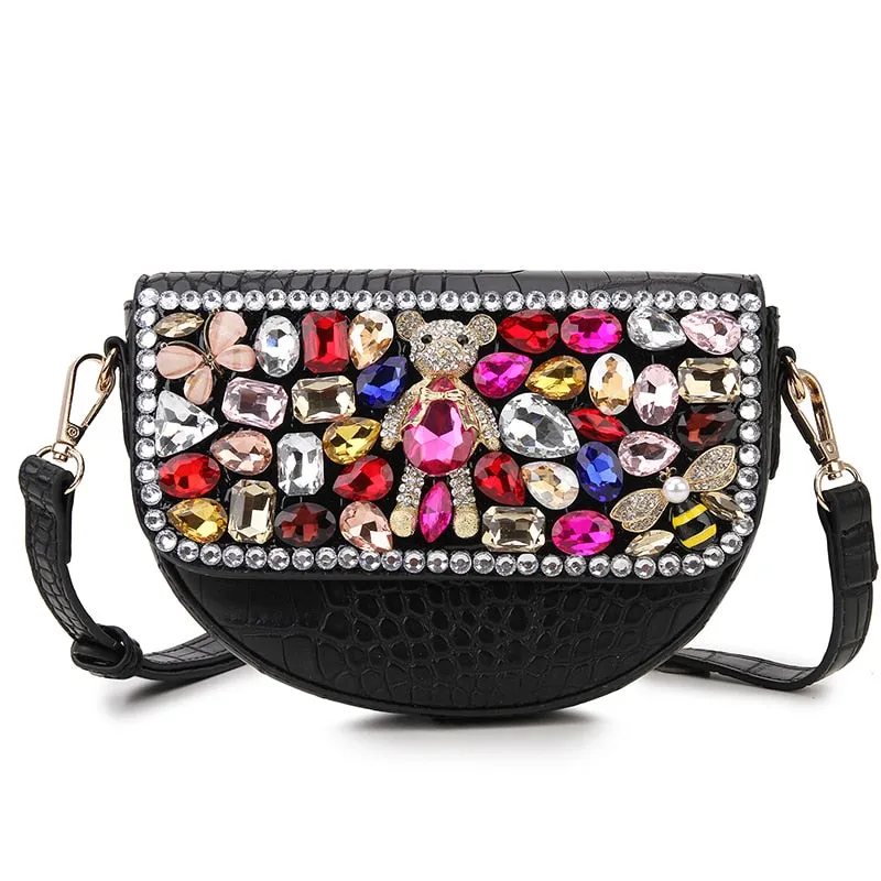 Colorful Rhinestone Leather Purse