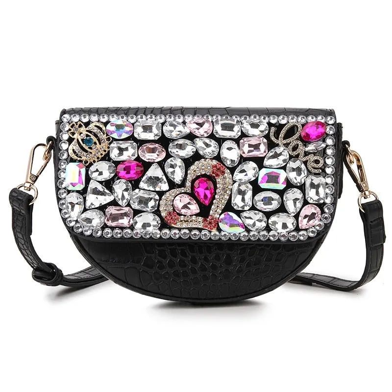 Colorful Rhinestone Leather Purse