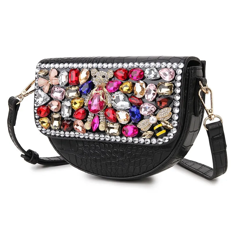 Colorful Rhinestone Leather Purse