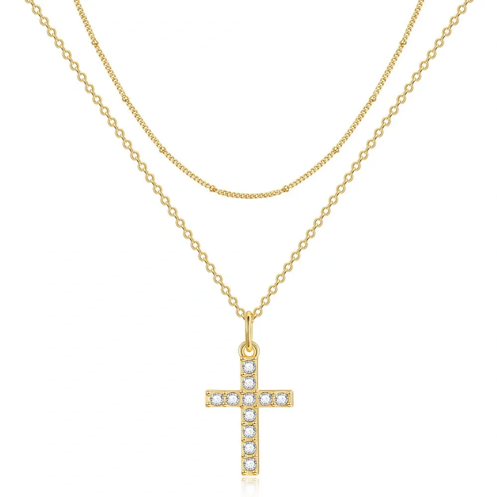 Cross Zircon Layered Necklace