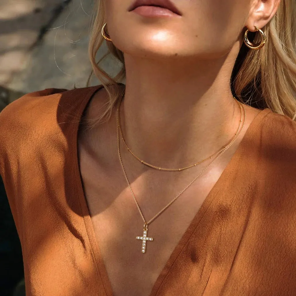 Cross Zircon Layered Necklace