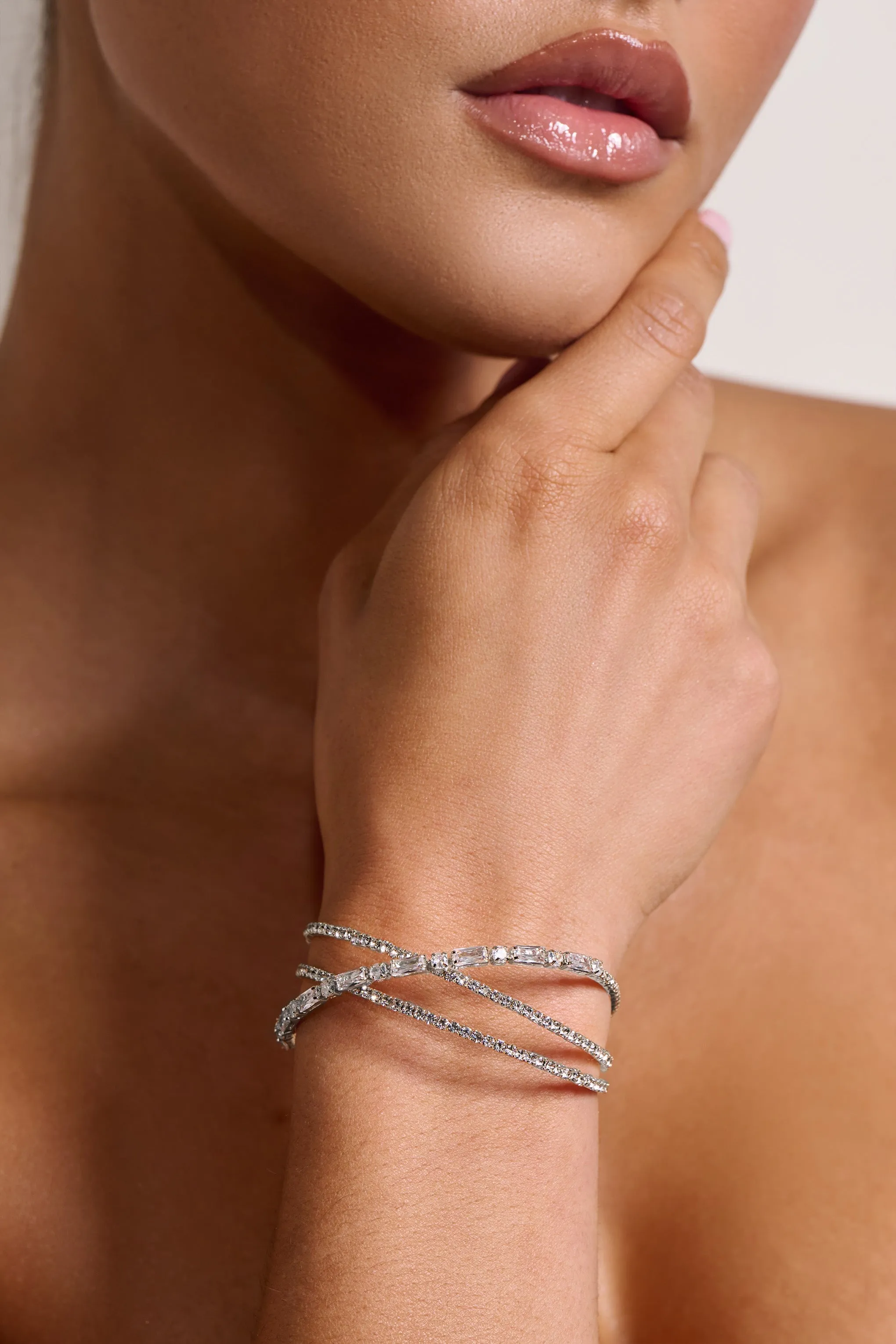 Dakota | Silver Multi Layered Diamante Bracelet