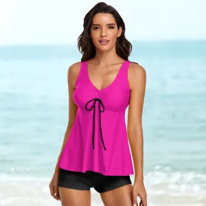 Deep Pink Ladies Sleeveless Comfortable Split Swimwear