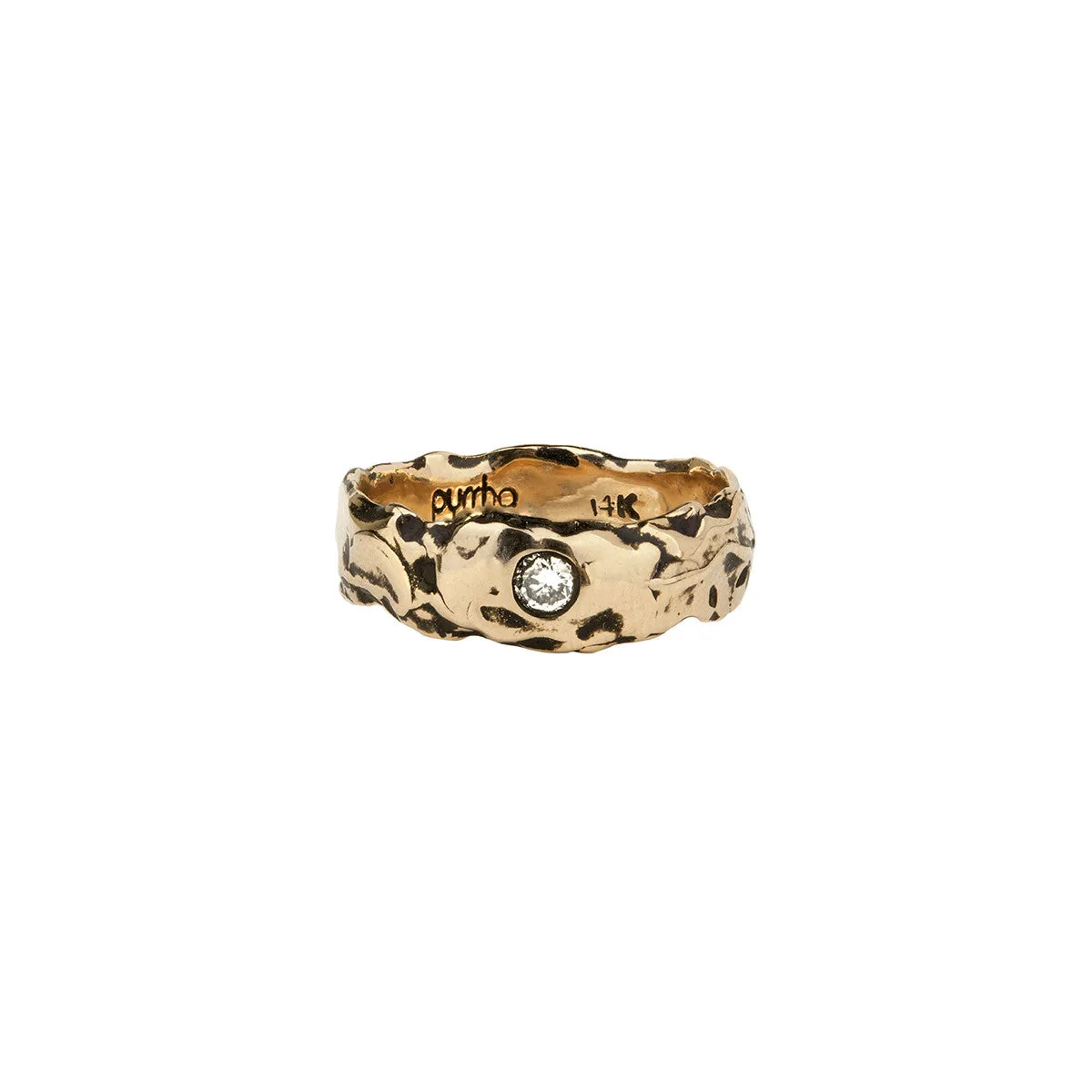 Diamond Set 14K Gold Wide Band Ring