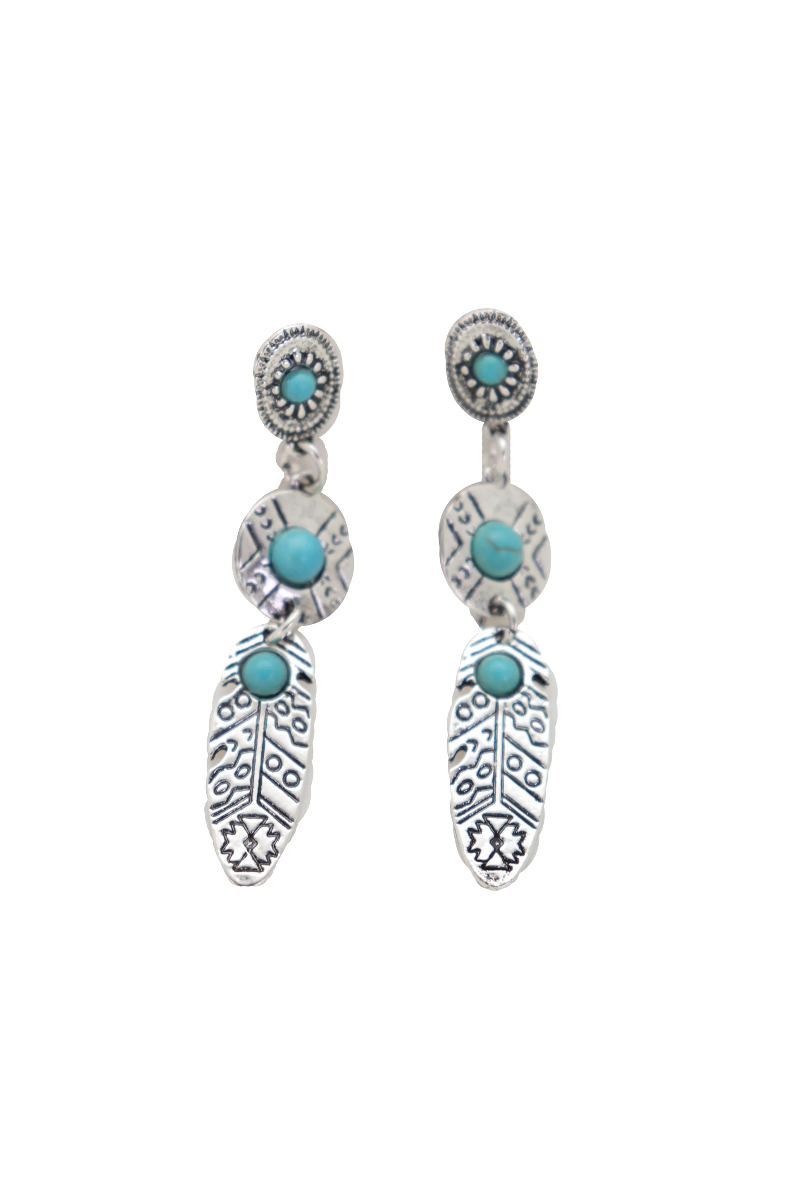 Earrings Ethnic Silver Metal Native Feathers Jewelry Turquoise Blue Beads