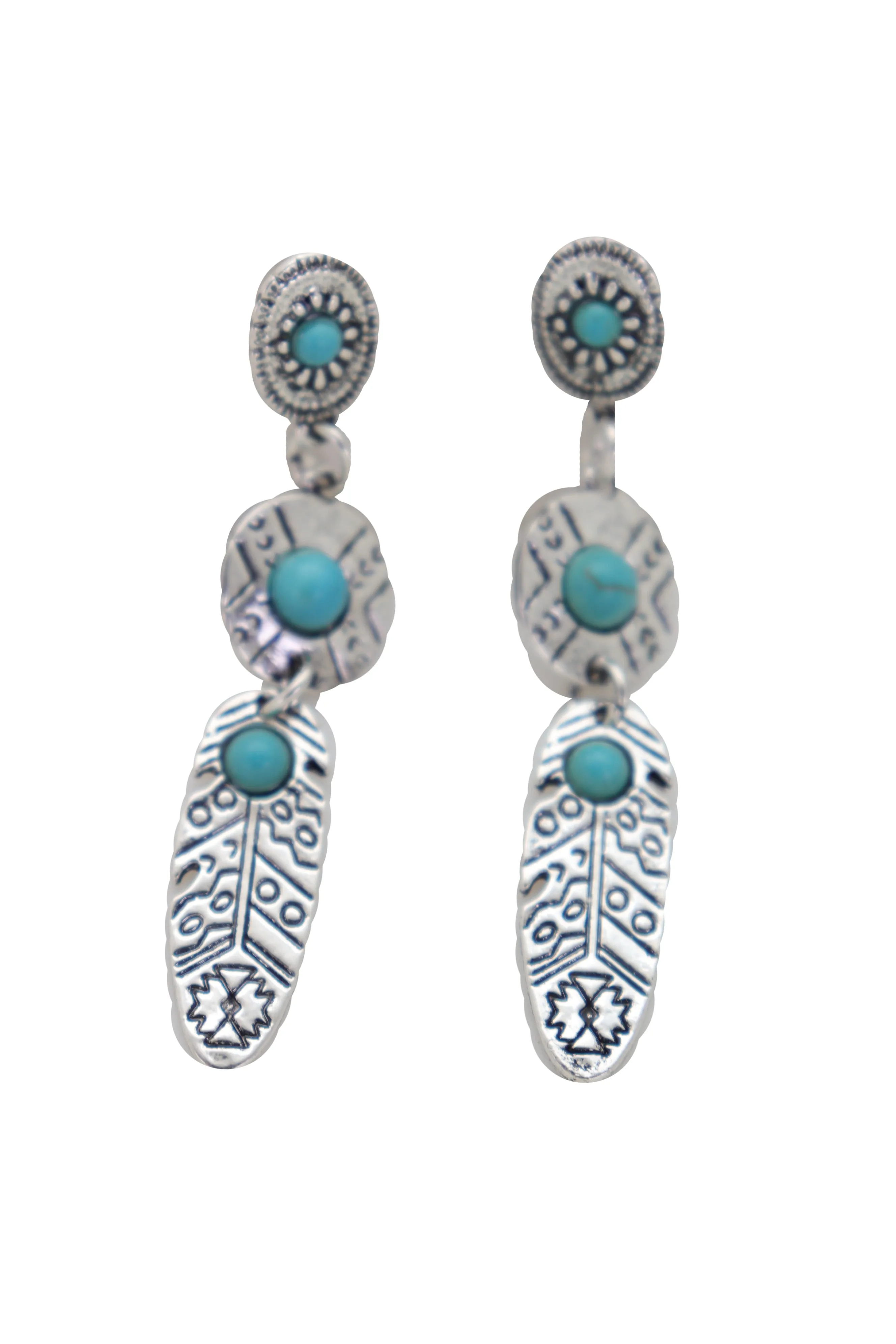 Earrings Ethnic Silver Metal Native Feathers Jewelry Turquoise Blue Beads