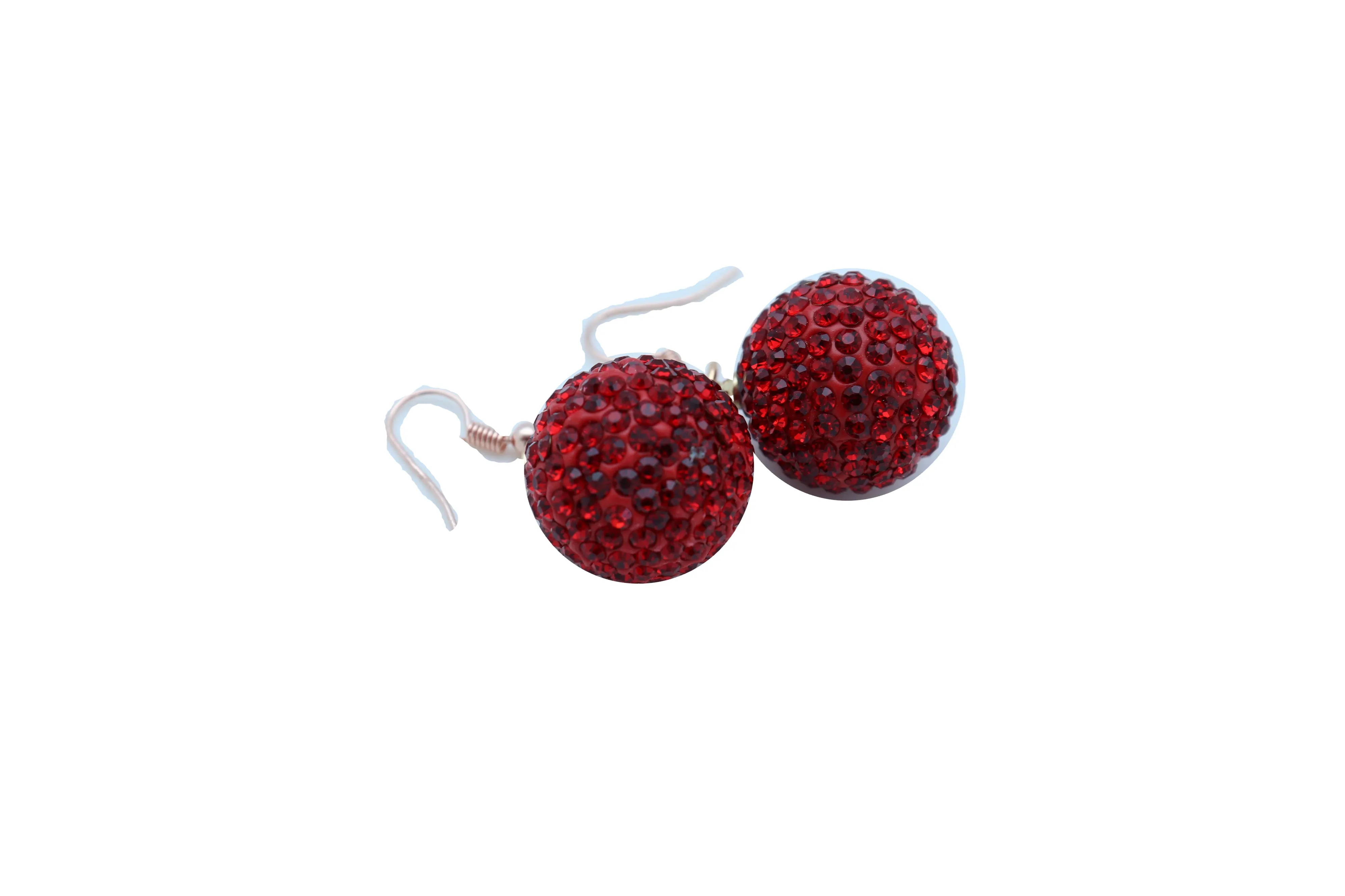 Earrings Set Hook 80's Disco Mini Hot Red Color Bling Ball