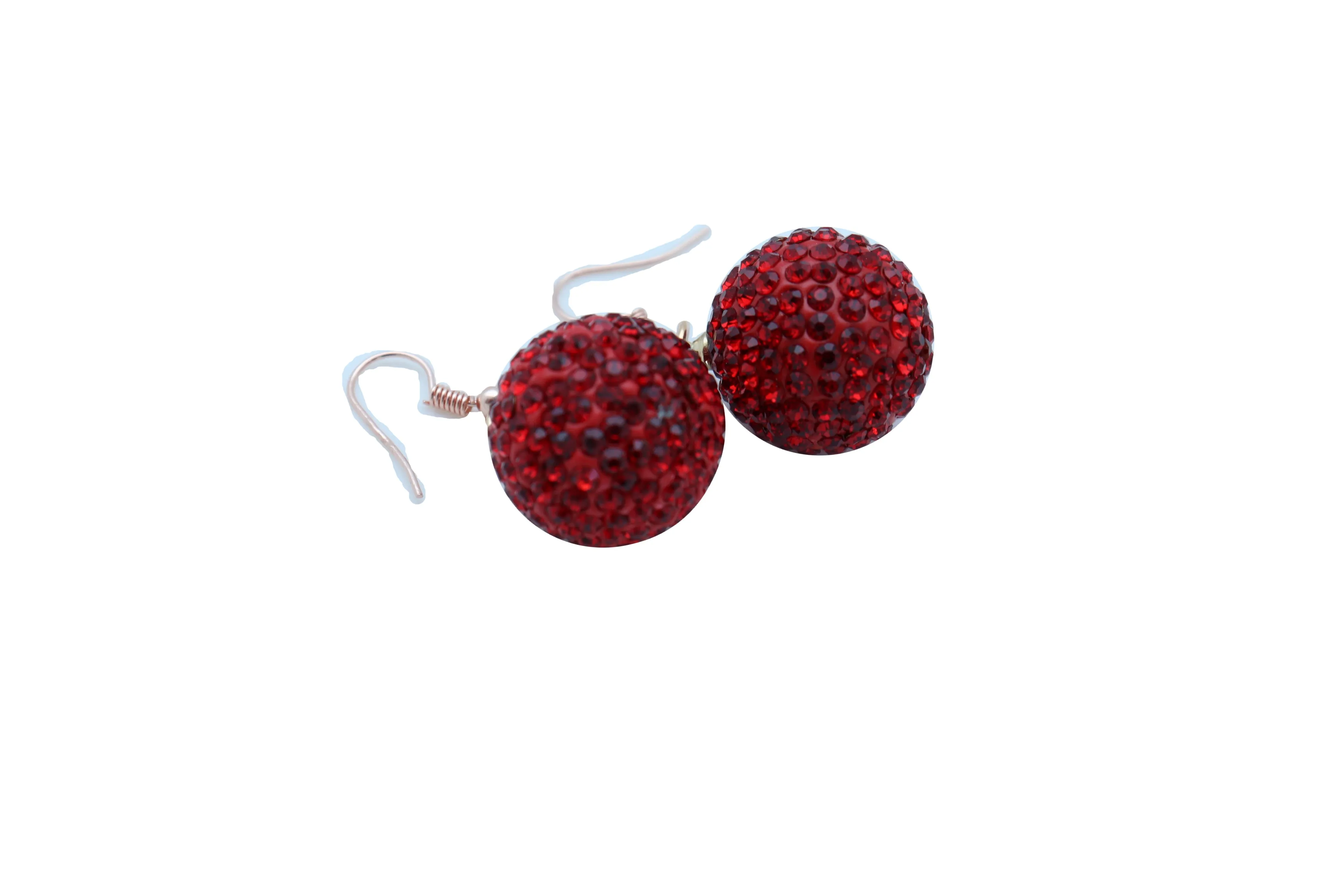 Earrings Set Hook 80's Disco Mini Hot Red Color Bling Ball