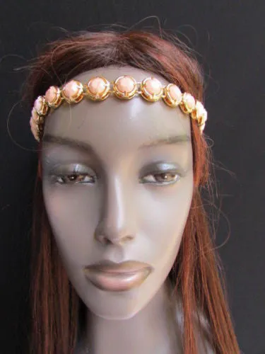 Elastic Head Chain Silver Cream Black White Blue Teal Beads Hair Piece Jewelry Women Wedding