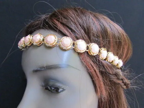 Elastic Head Chain Silver Cream Black White Blue Teal Beads Hair Piece Jewelry Women Wedding