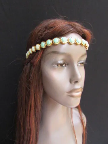 Elastic Head Chain Silver Cream Black White Blue Teal Beads Hair Piece Jewelry Women Wedding