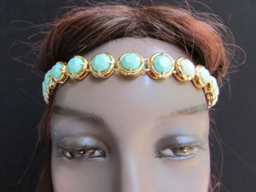 Elastic Head Chain Silver Cream Black White Blue Teal Beads Hair Piece Jewelry Women Wedding