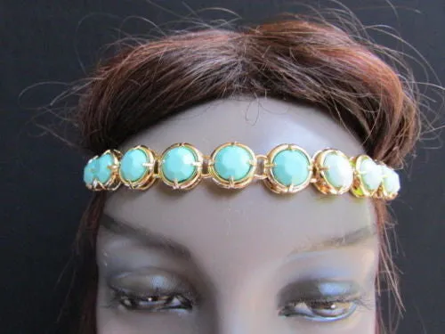 Elastic Head Chain Silver Cream Black White Blue Teal Beads Hair Piece Jewelry Women Wedding