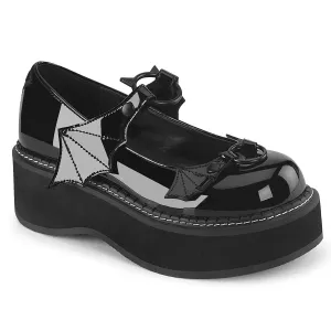 EMILY-23  Gothic Black Patent Bat Maryjane