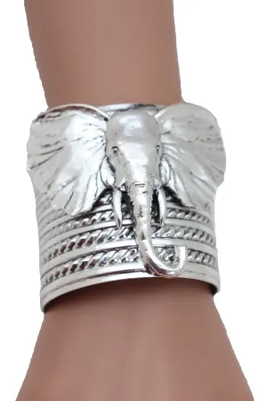 Ethnic Silver Metal Elephant Head Wrist Cuff Bracelet Sexy