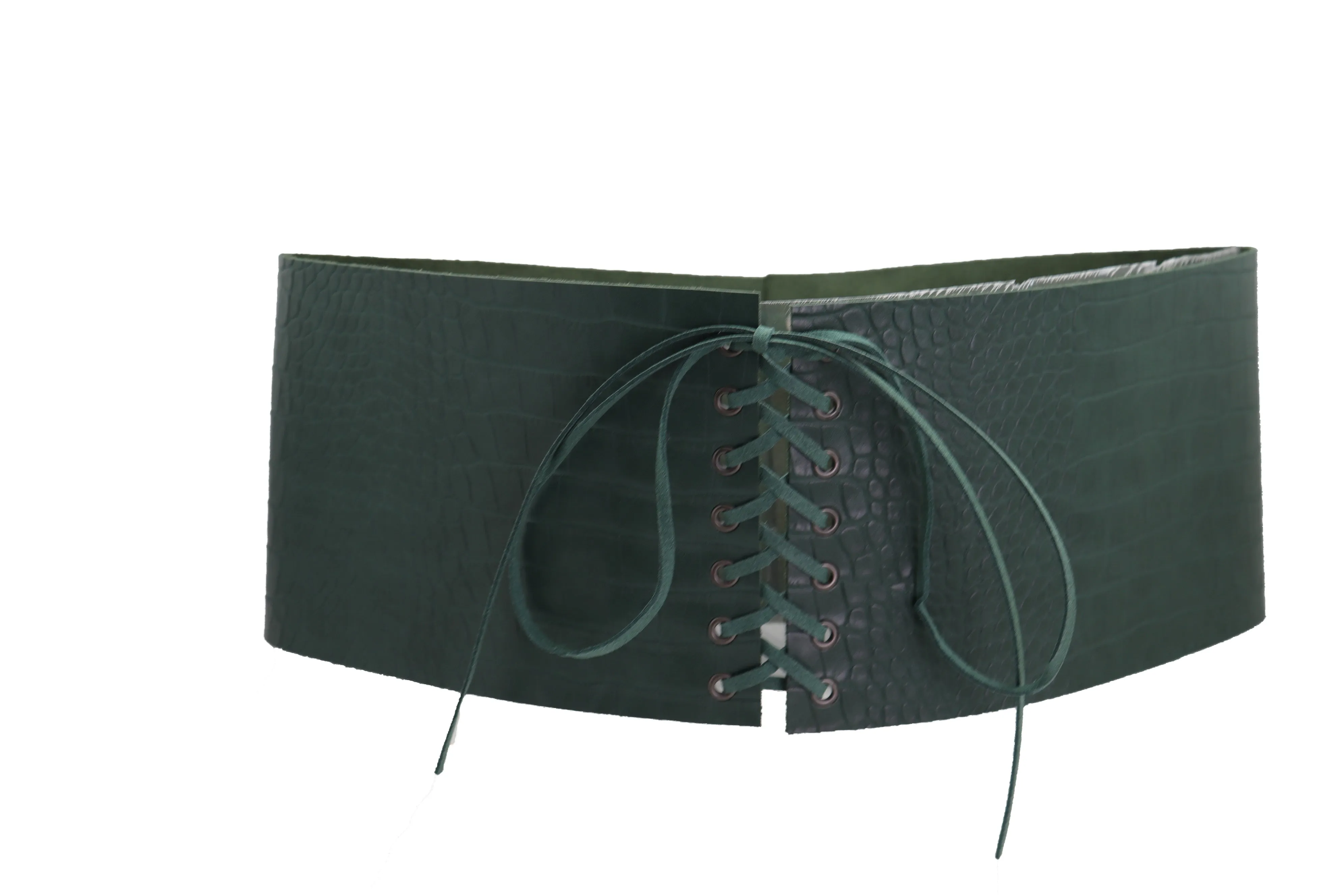 Extra Wide Tie Green Corset Fashion Belt Faux Crocodile Skin Leather M L