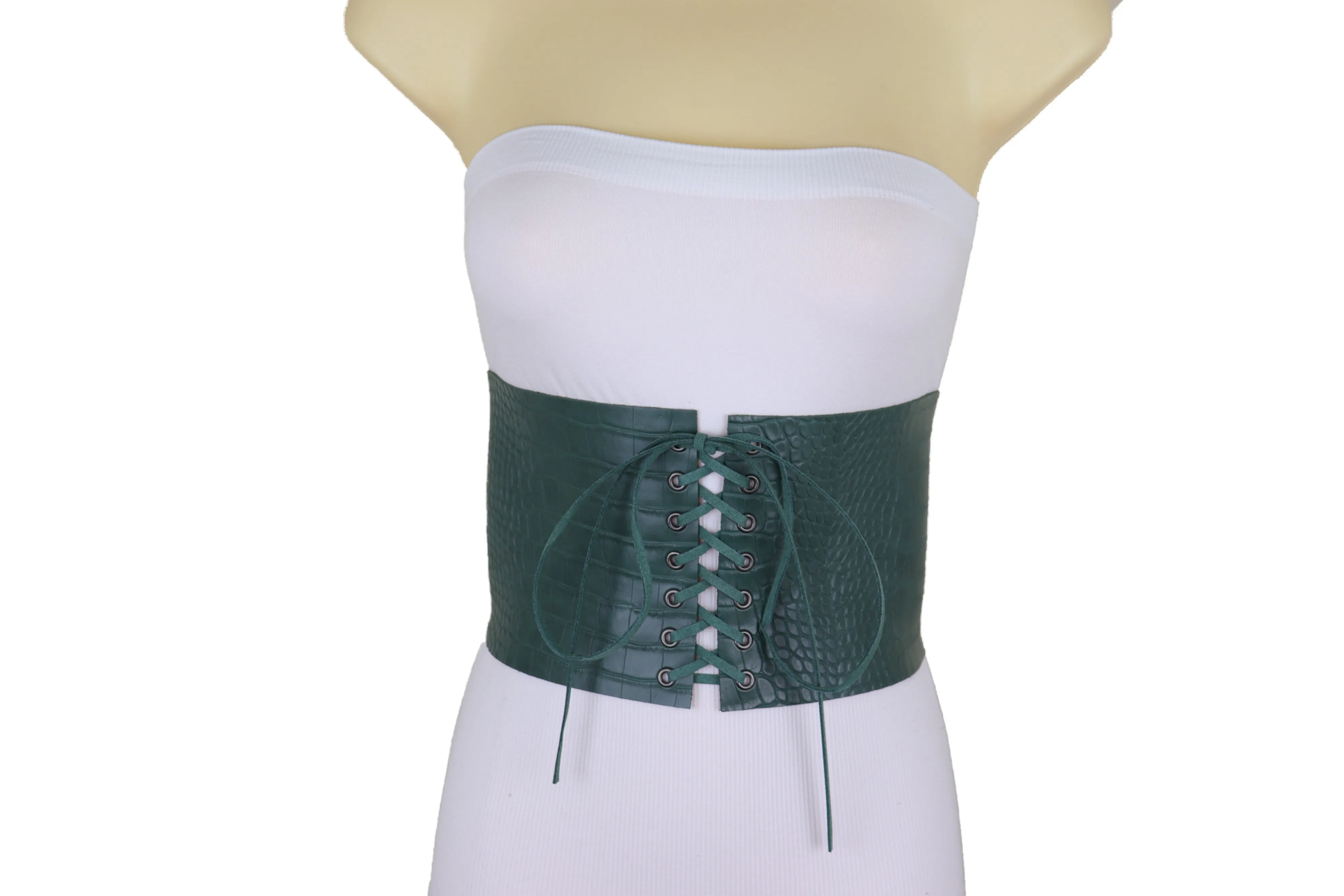 Extra Wide Tie Green Corset Fashion Belt Faux Crocodile Skin Leather M L