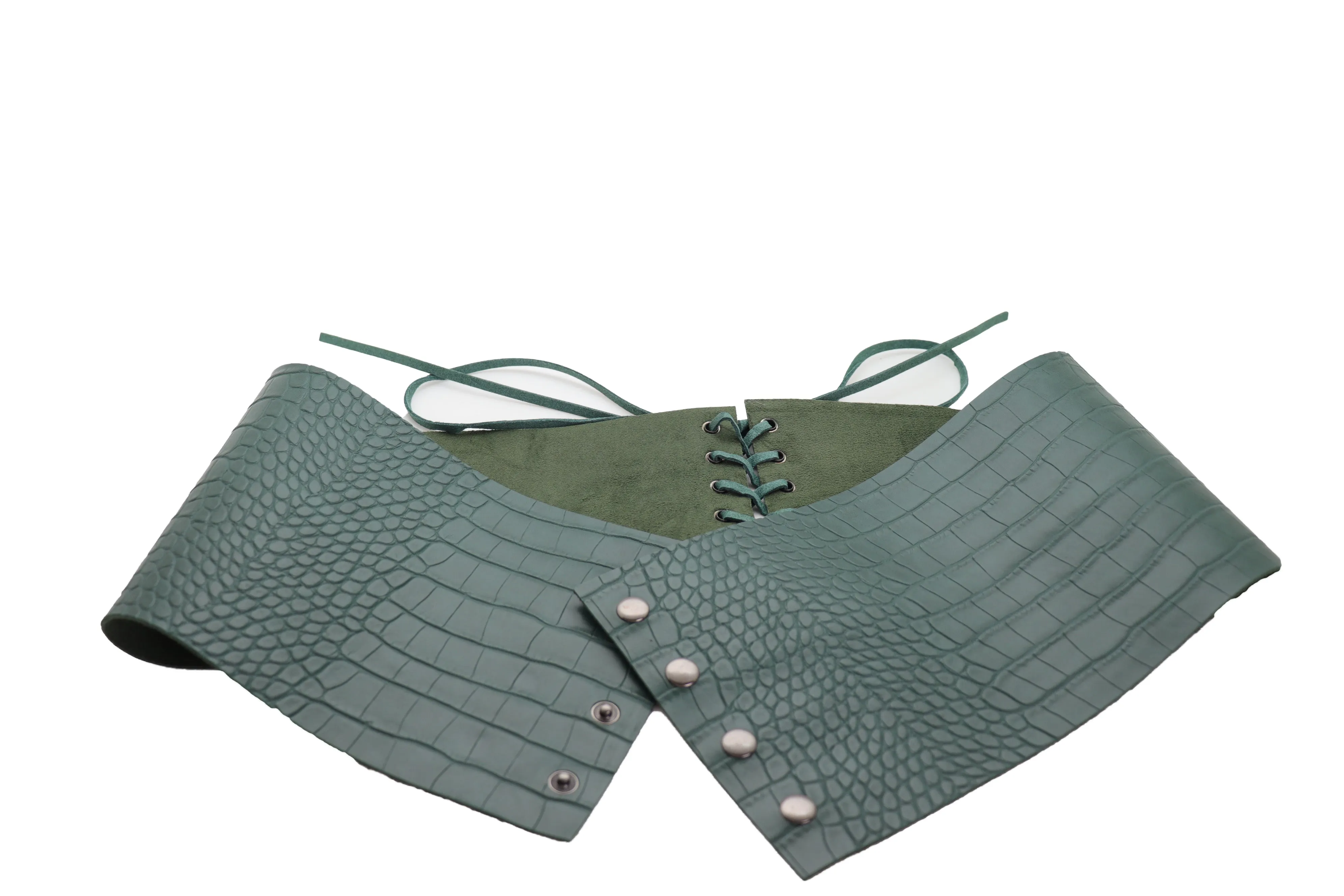 Extra Wide Tie Green Corset Fashion Belt Faux Crocodile Skin Leather M L