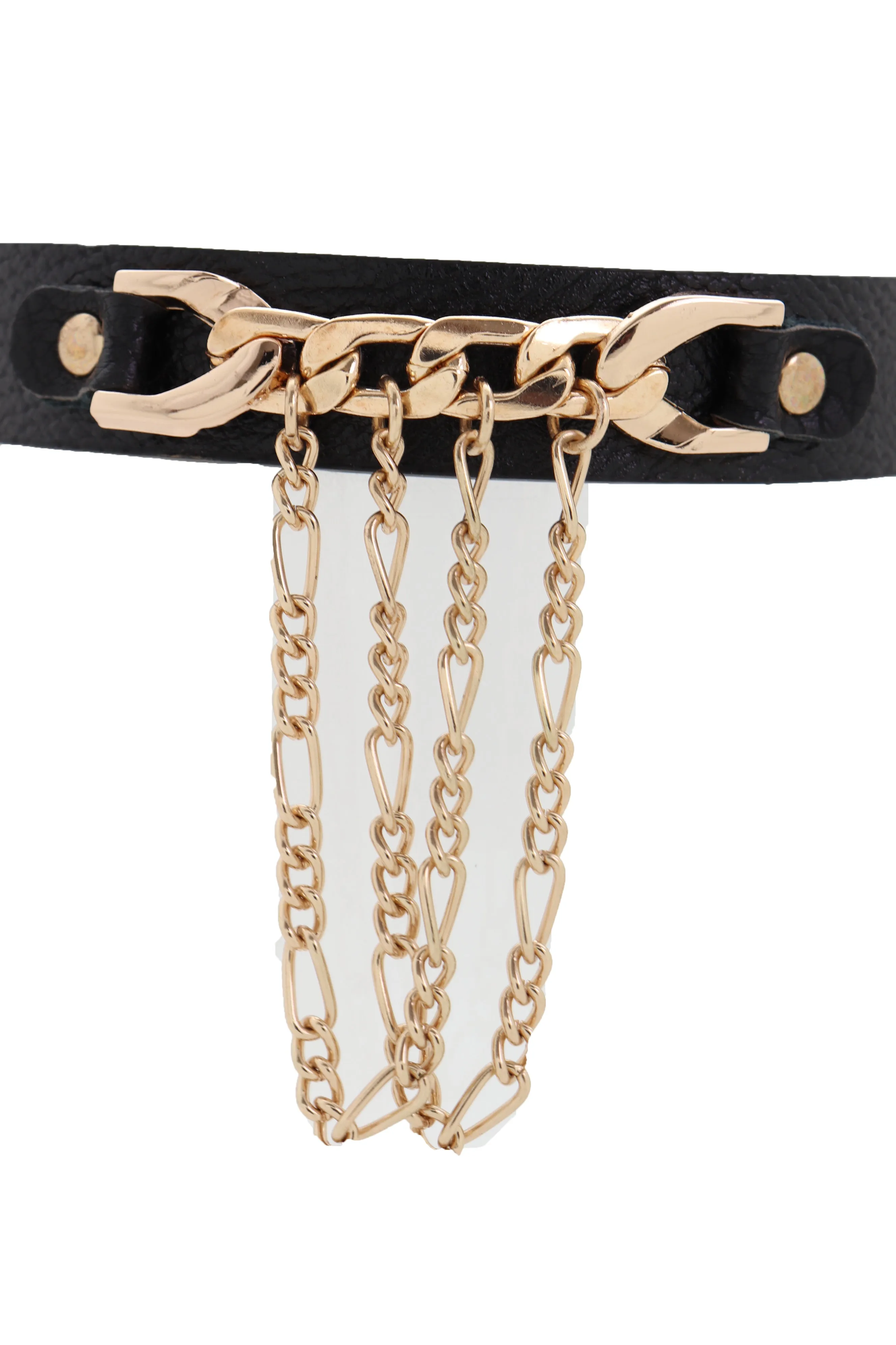 Fashion Gold Metal Chain Links Pendant Black Strap Choker Necklace Jewelry