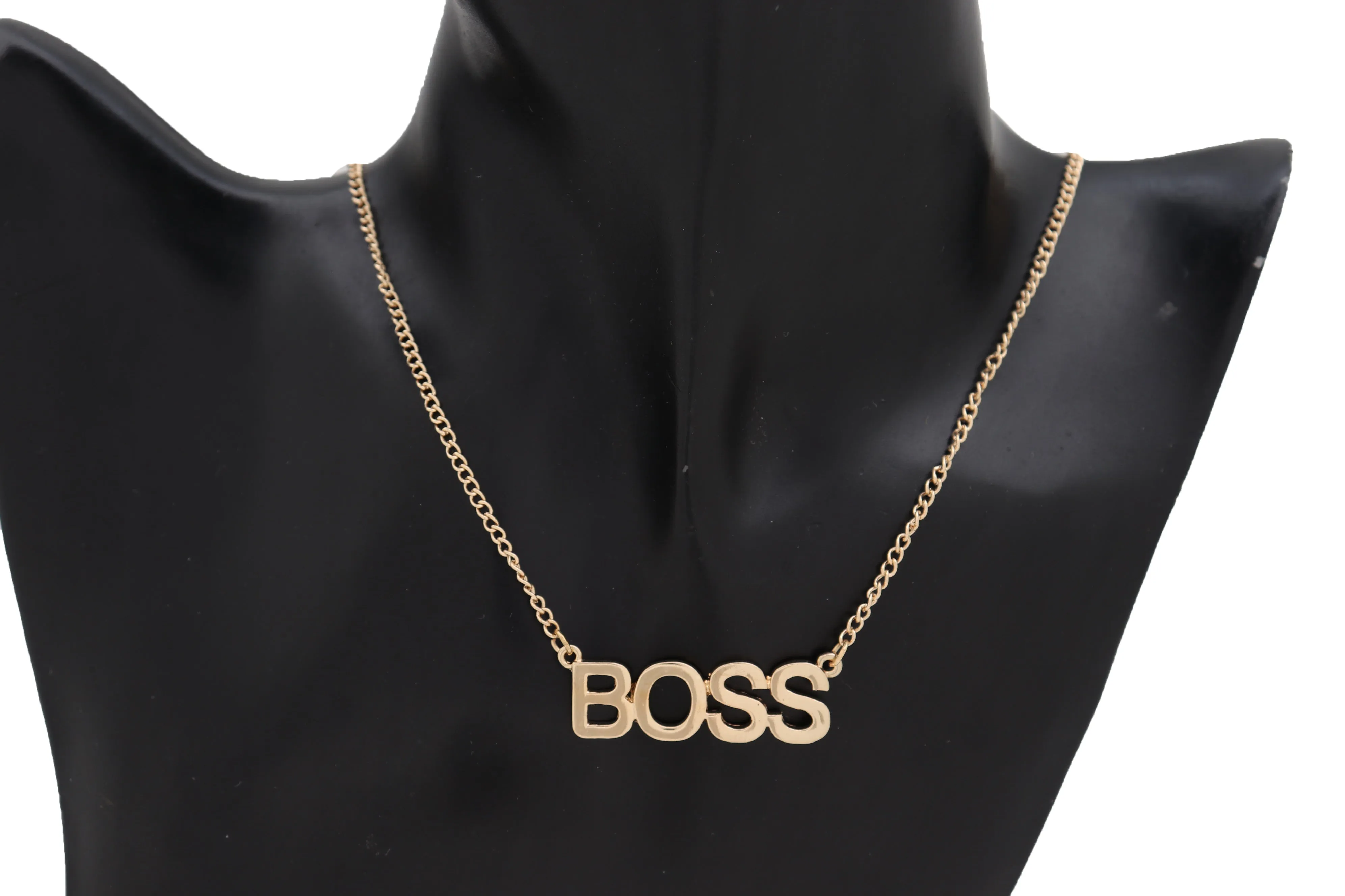 Fashion Necklace Gold Metal Chain BOSS Pendant   Set 3 Different Earring