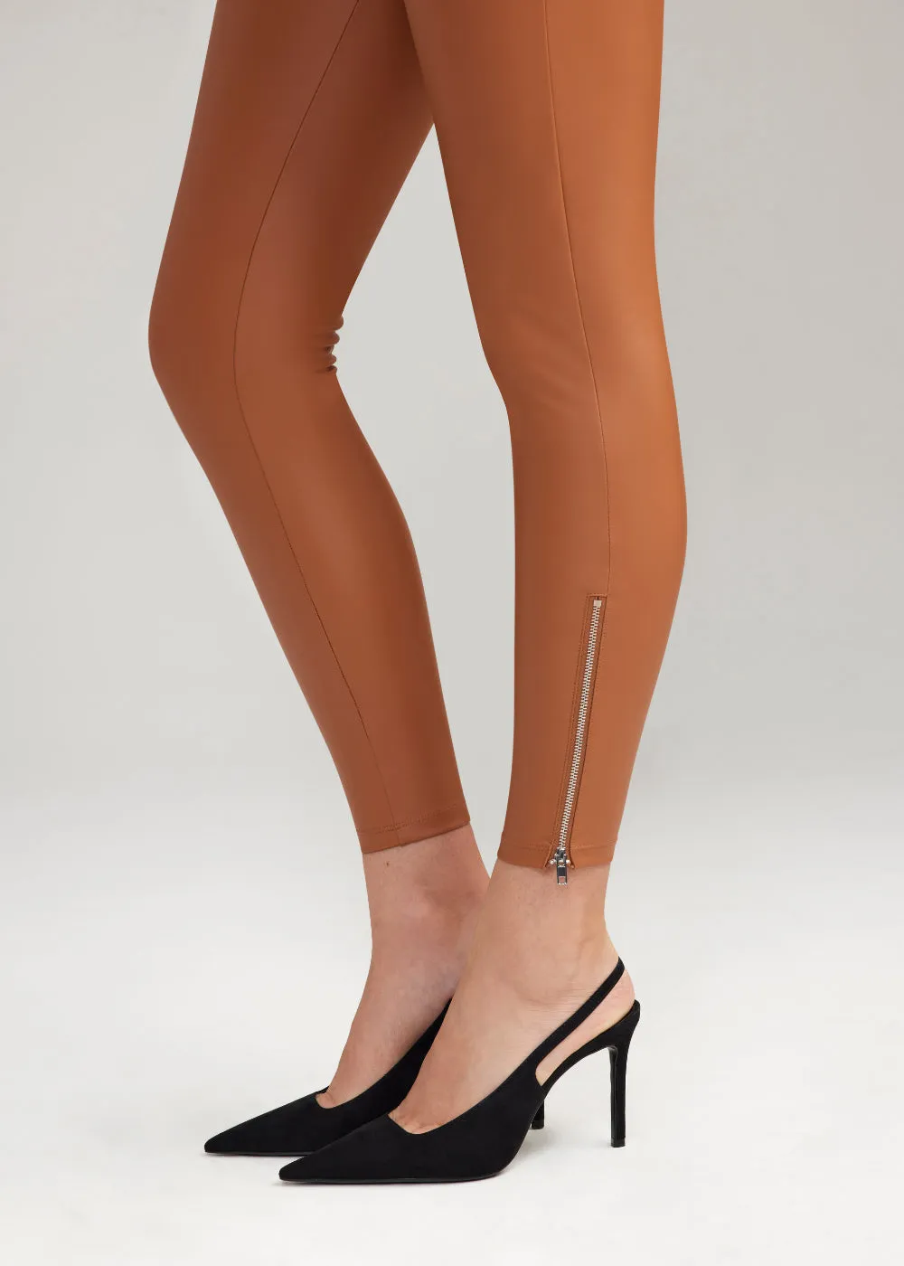 Faux Leather Shaping Legging with Side Zip